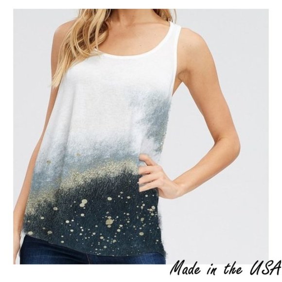 Boutique Tops - Racerback Tank with Gold Paint Splatter